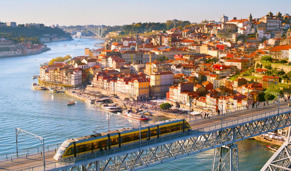 Porto skyline with Dom Luis II bridge on foreground. Porto, Portugal